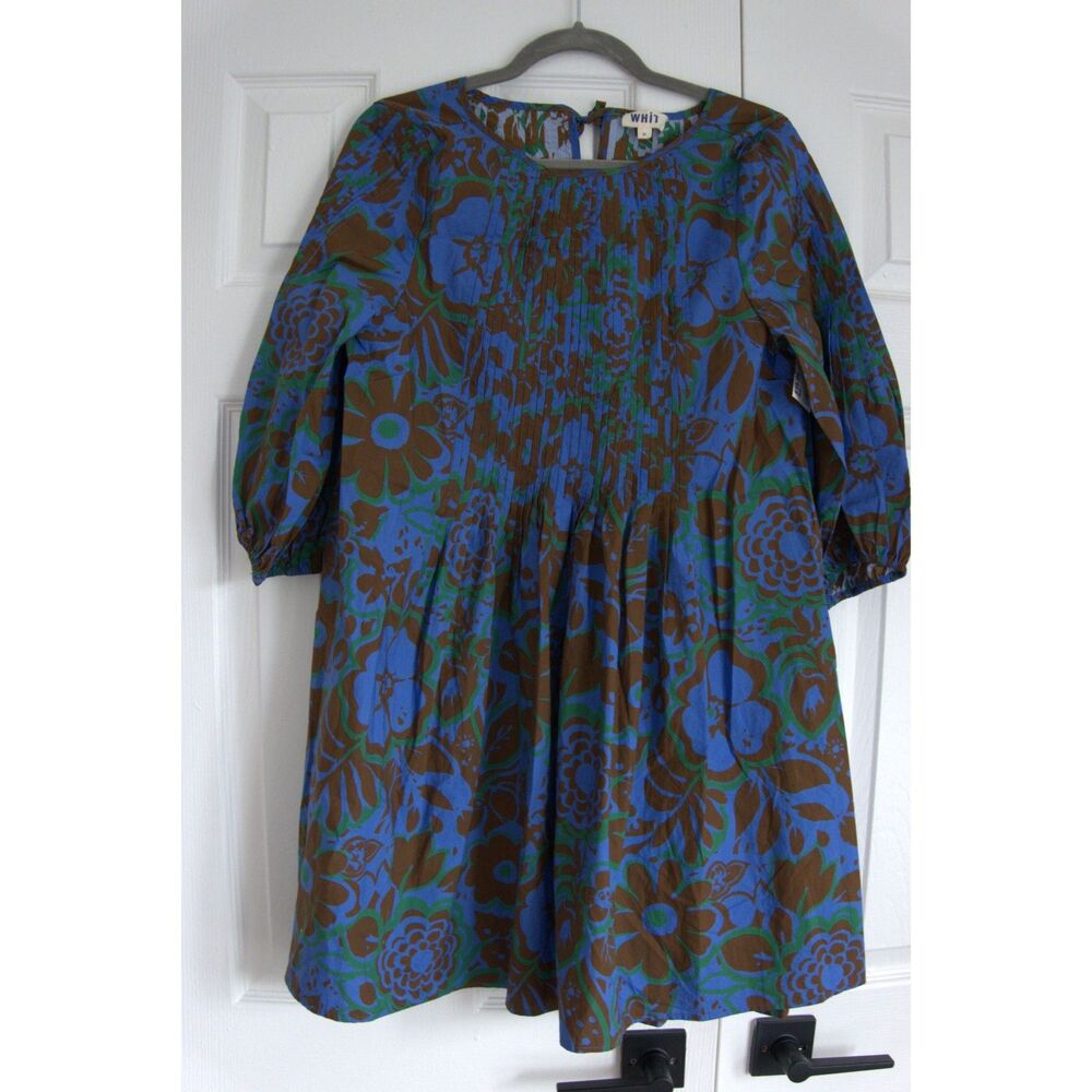 WHiT Pintuck Floral Cotton Mini Dress Medium